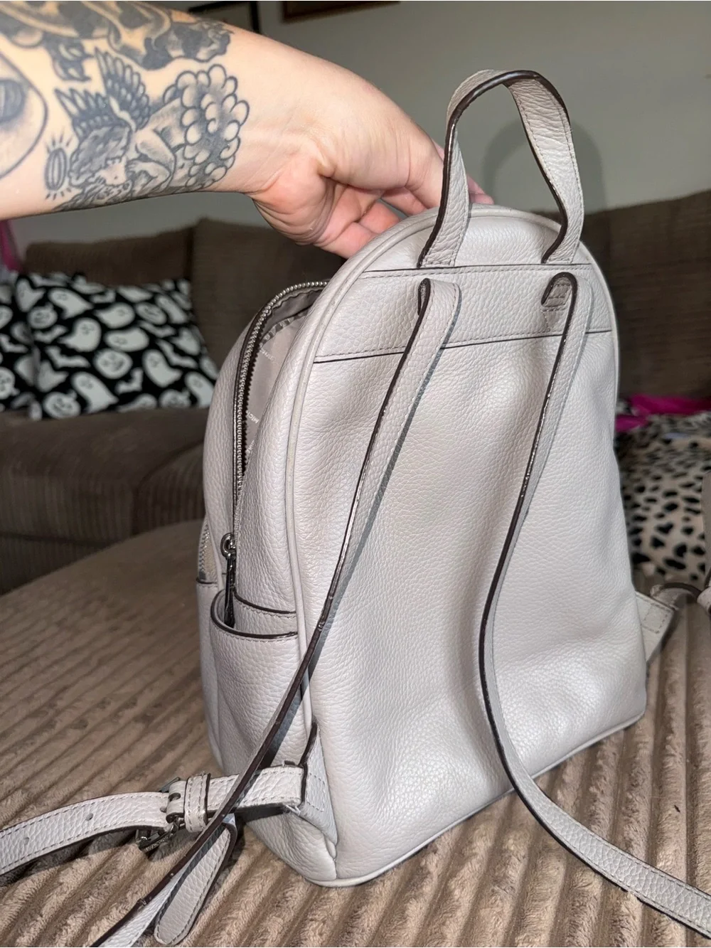 Michael Kors Studded Leather Mini Backpack in Light Gray